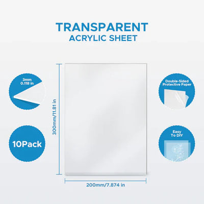 OMTech 10 Pack Clear Acrylic Sheets, 12x8 Inch Plexiglass Sheets for Laser Engraving & Cutting Size