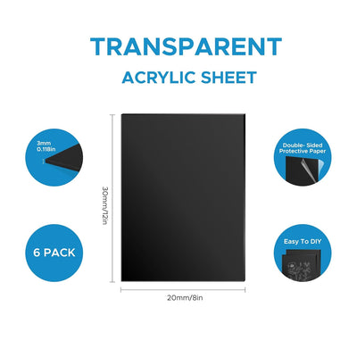 6-Pack Colored Acrylic Sheets – 8" x 12" | 0.1" Laser-Ready Plexiglass
