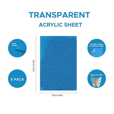 6-Pack Glitter Acrylic Sheets – 8"x12" | 0.1" Laser-Ready Plexiglass