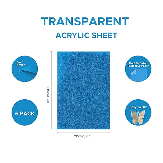 6-Pack Glitter Acrylic Sheets – 8"x12" | 0.1" Laser-Ready Plexiglass