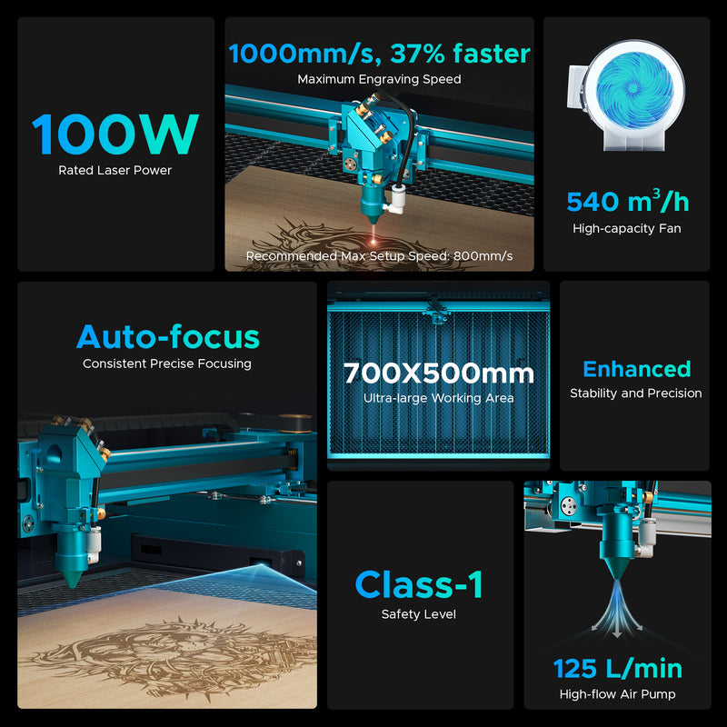100W CO2 Laser Engraving Machine & Cutter with 700×500 mm Engraving Area and Autofocus| Pronto-35X