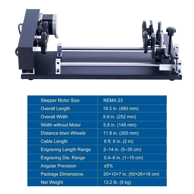 4-Wheel Rotary Axis with 360 Degree Rotation for 50W and Up CO2 Laser Engraver Cutting Machine